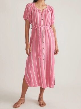 Marine Layer Erin Shirt Dress 100% Cotton Fuschia Stripe Large NWT